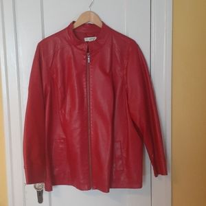 Red vegan leather moto jacket